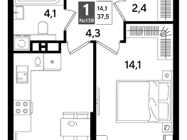 Продается 1-комнатная квартира ЖК DOGMA PARK (Догма парк), литера 16, 37.5  м&sup2;, 7335000 рублей