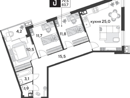 Продается 3-комнатная квартира ЖК Парк Победы 2, литера 28, 83.7  м&sup2;, 11492010 рублей