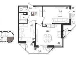 Продается 2-комнатная квартира ЖК Рекорд 2, литера 3, 70.1  м&sup2;, 15436020 рублей