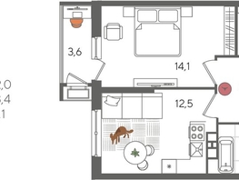 Продается 1-комнатная квартира ЖК Рекорд 2, литера 1, 42  м&sup2;, 10092600 рублей
