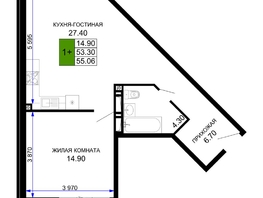 Продается 1-комнатная квартира ЖК Сегодня, литер 2, 56.75  м&sup2;, 6129000 рублей