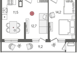 Продается 2-комнатная квартира ЖК Рекорд 2, литера 6, 61.8  м&sup2;, 12601020 рублей