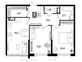 Продается 2-комнатная квартира ЖК DOGMA PARK (Догма парк), лит 20, 59.4  м&sup2;, 9468360 рублей