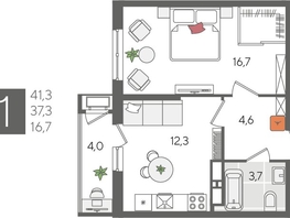 Продается 1-комнатная квартира ЖК Рекорд 2, литера 5, 41.3  м&sup2;, 9878960 рублей