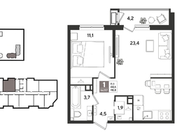 Продается 1-комнатная квартира ЖК Рекорд 2, литера 6, 48.8  м&sup2;, 11336240 рублей
