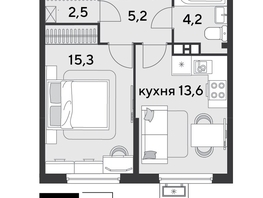 Продается 1-комнатная квартира ЖК Парк Победы 2, литера 20, 40.8  м&sup2;, 7446000 рублей