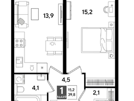 Продается 1-комнатная квартира ЖК DOGMA PARK (Догма парк), лит 13, 39.8  м&sup2;, 7876420 рублей
