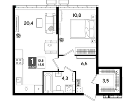 Продается 1-комнатная квартира ЖК DOGMA PARK (Догма парк), лит 13, 45.5  м&sup2;, 8435700 рублей