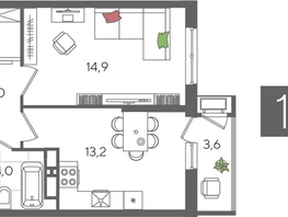 Продается 1-комнатная квартира ЖК Рекорд 2, литера 3, 41.7  м&sup2;, 10199820 рублей