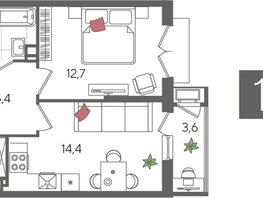 Продается 1-комнатная квартира ЖК Рекорд 2, литера 4, 41.8  м&sup2;, 10299520 рублей
