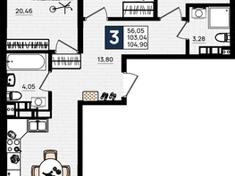 Продается 3-комнатная квартира ЖК Резиденция морей, корпус Е, 104.9  м&sup2;, 25176000 рублей