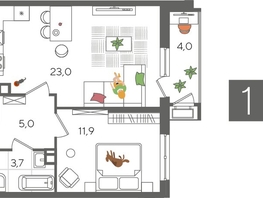 Продается 1-комнатная квартира ЖК Рекорд 2, литера 3, 47.6  м&sup2;, 10990840 рублей
