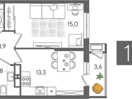 Продается 1-комнатная квартира ЖК Рекорд 2, литера 4, 41.6  м&sup2;, 10291840 рублей