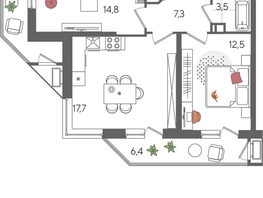 Продается 2-комнатная квартира ЖК Рекорд 2, литера 1, 70.5  м&sup2;, 13994250 рублей