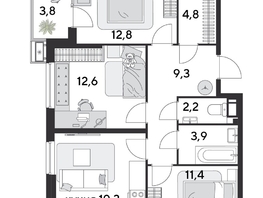 Продается 3-комнатная квартира ЖК Парк Победы 2, литера 28, 84.9  м&sup2;, 12386910 рублей