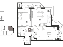 Продается 2-комнатная квартира ЖК Рекорд 2, литера 5, 69.9  м&sup2;, 14574150 рублей