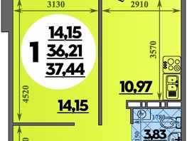 Продается 1-комнатная квартира ЖК Южная долина, литер 2, 37.44  м&sup2;, 4500288 рублей