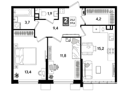 Продается 2-комнатная квартира ЖК ДОГМА ПАРК, литера 18, 59.6  м&sup2;, 9410840 рублей