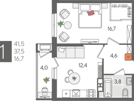 Продается 1-комнатная квартира ЖК Рекорд 2, литера 5, 41.5  м&sup2;, 9868700 рублей