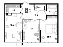 Продается 2-комнатная квартира ЖК ДОГМА ПАРК, лит 20, 61.1  м&sup2;, 9867650 рублей