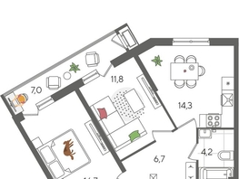 Продается 2-комнатная квартира ЖК Рекорд 2, литера 2, 60.7  м&sup2;, 12989800 рублей