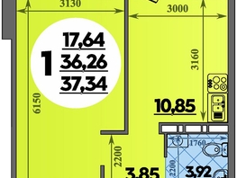 Продается 1-комнатная квартира ЖК Восточный, литера 35, 37.34  м&sup2;, 6067750 рублей