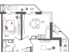 Продается 2-комнатная квартира ЖК Рекорд 2, литера 5, 70.3  м&sup2;, 14376350 рублей