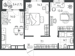 Продается 2-комнатная квартира ЖК Все Свои ВИП, литер 7, 53.95  м&sup2;, 15106000 рублей