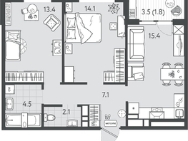 Продается 2-комнатная квартира ЖК Все Свои ВИП, литер 7, 58.35  м&sup2;, 16338000 рублей
