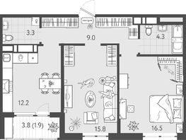 Продается 2-комнатная квартира ЖК Все Свои ВИП, литер 8, 62.9  м&sup2;, 15976600 рублей