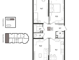 Продается 3-комнатная квартира ЖК Рекорд 2, литера 3, 95.5  м&sup2;, 19548850 рублей