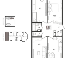 Продается 3-комнатная квартира ЖК Рекорд 2, литера 3, 95.4  м&sup2;, 19881360 рублей