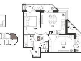 Продается 2-комнатная квартира ЖК Рекорд 2, литера 5, 70.6  м&sup2;, 14465940 рублей