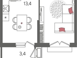Продается 1-комнатная квартира ЖК Рекорд 2, литера 5, 41.6  м&sup2;, 10961600 рублей