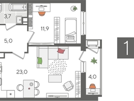 Продается 1-комнатная квартира ЖК Рекорд 2, литера 5, 47.6  м&sup2;, 11362120 рублей
