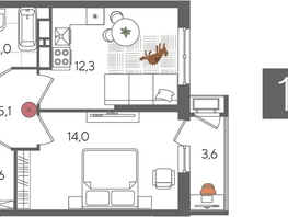 Продается 1-комнатная квартира ЖК Рекорд 2, литера 5, 41.6  м&sup2;, 10632960 рублей