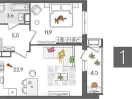Продается 1-комнатная квартира ЖК Рекорд 2, литера 5, 47.4  м&sup2;, 11456580 рублей