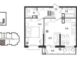 Продается 2-комнатная квартира ЖК Рекорд 2, литера 6, 58.6  м&sup2;, 12599000 рублей
