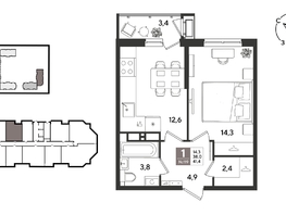 Продается 1-комнатная квартира ЖК Рекорд 2, литера 6, 41.4  м&sup2;, 10499040 рублей