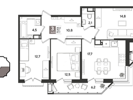 Продается 3-комнатная квартира ЖК Рекорд 2, литера 6, 87.7  м&sup2;, 18224060 рублей