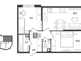 Продается 2-комнатная квартира ЖК Рекорд 2, литера 6, 63.7  м&sup2;, 13357890 рублей