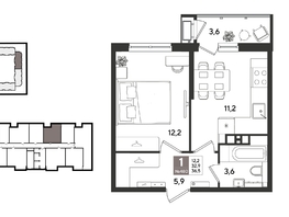 Продается 1-комнатная квартира ЖК Рекорд 2, литера 1, 36.1  м&sup2;, 10559250 рублей