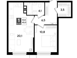 Продается 1-комнатная квартира ЖК ДОГМА ПАРК, литера 18, 45  м&sup2;, 8469000 рублей