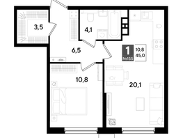 Продается 1-комнатная квартира ЖК ДОГМА ПАРК, литера 18, 45  м&sup2;, 8487000 рублей