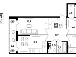 Продается 3-комнатная квартира ЖК ДОГМА ПАРК, литера 22, 75.8  м&sup2;, 11529180 рублей