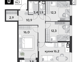 Продается 3-комнатная квартира ЖК Парк Победы 2, литера 21, 79.7  м&sup2;, 11827480 рублей