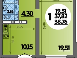 Продается 1-комнатная квартира ЖК Город у моря, литера 21, 38.76  м&sup2;, 7348000 рублей