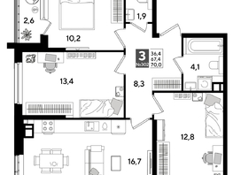 Продается 3-комнатная квартира ЖК ДОГМА ПАРК, литера 19, 68.6  м&sup2;, 10440920 рублей