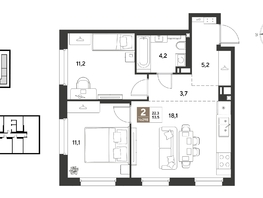 Продается 2-комнатная квартира ЖК ГРЕЙД, литер 13, 53.5  м&sup2;, 8442300 рублей