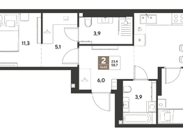 Продается 2-комнатная квартира ЖК ГРЕЙД, литер 14, 58.7  м&sup2;, 9069150 рублей